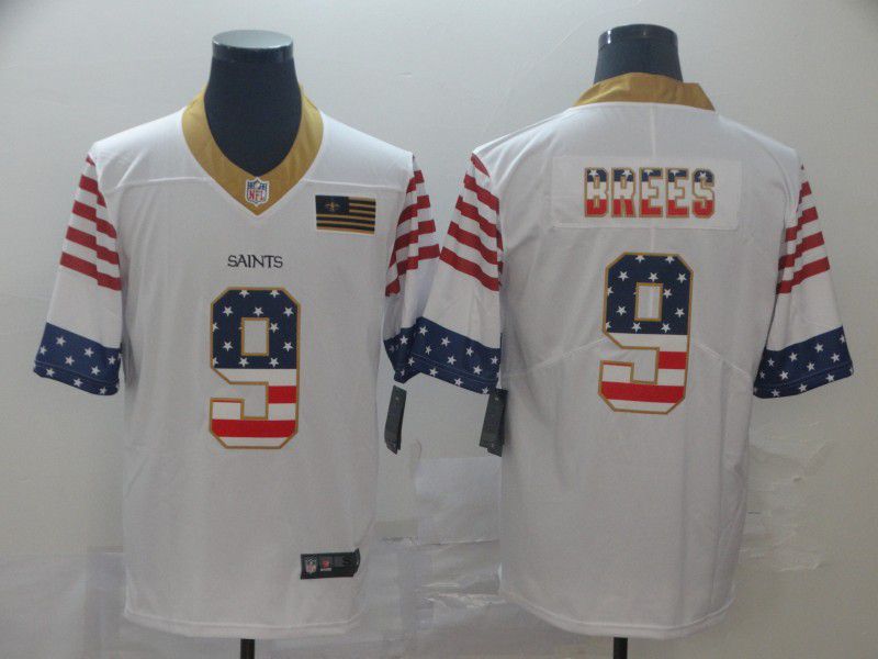 Men New Orleans Saints #9 Brees White Retro USA Flag Nike NFL Jerseys->buffalo bills->NFL Jersey